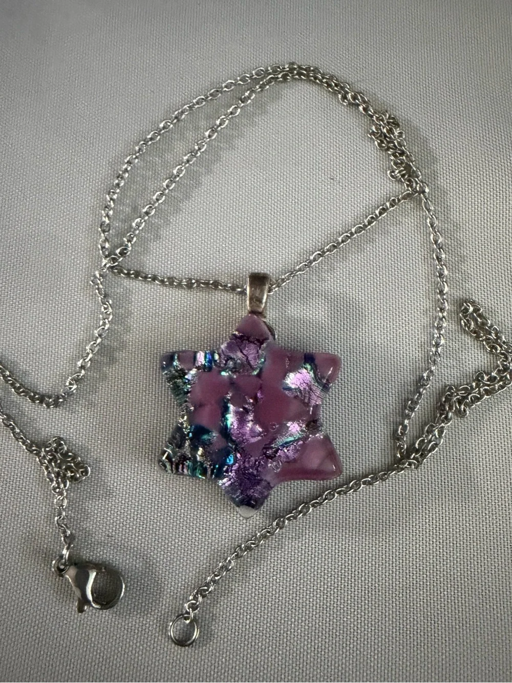 Aran Crafts Silver Chain Necklace with Pink and Blue Star Pendant